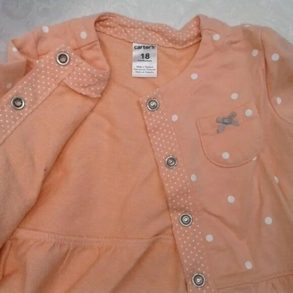 Carter's Cardigan & Onesie Matching Set Peach White Polka Dots Stripes Bow 18M